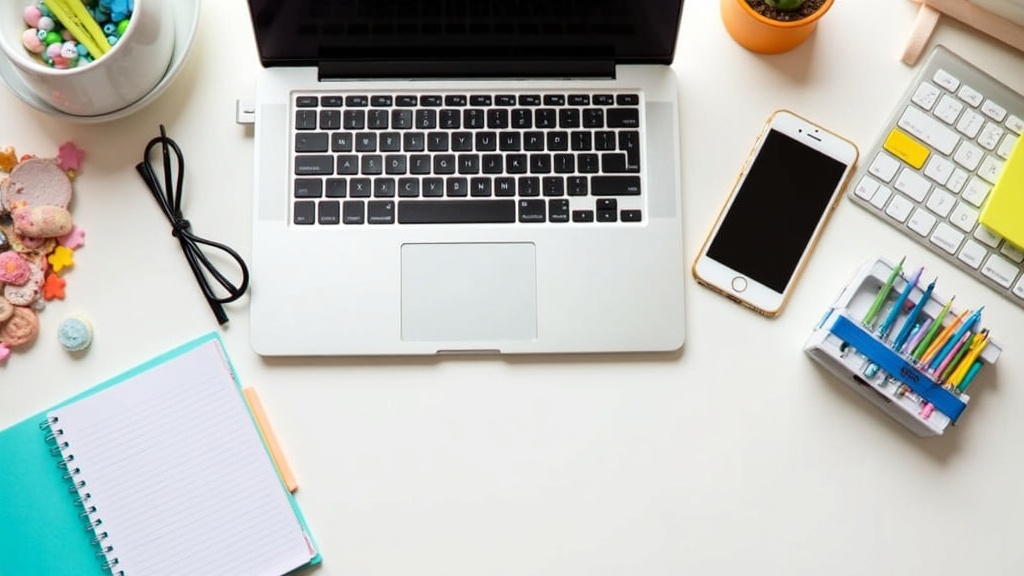 A laptop, smartphone, and notepad on a desk surrounded by creative items, representing various online money-making opportunities.